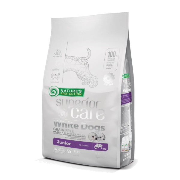 Natures Protection Superior Care White Dogs Grain Free Salmon Junior All Breeds 1.5kg