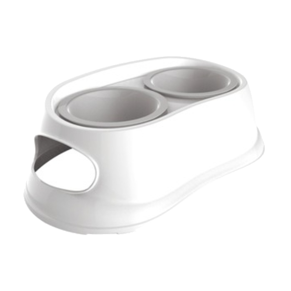 M-Pets Plato Doble Blanco con Base Gris