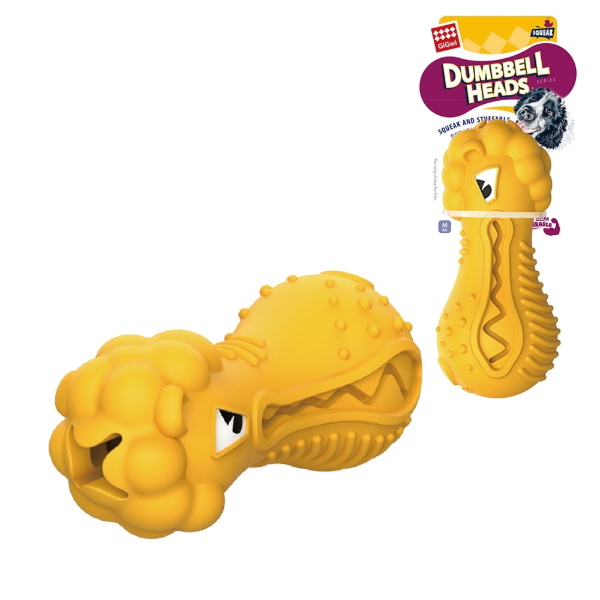 Gigwi Dumbbell Heads Lion Squeak & Stuffable M Size Rubber