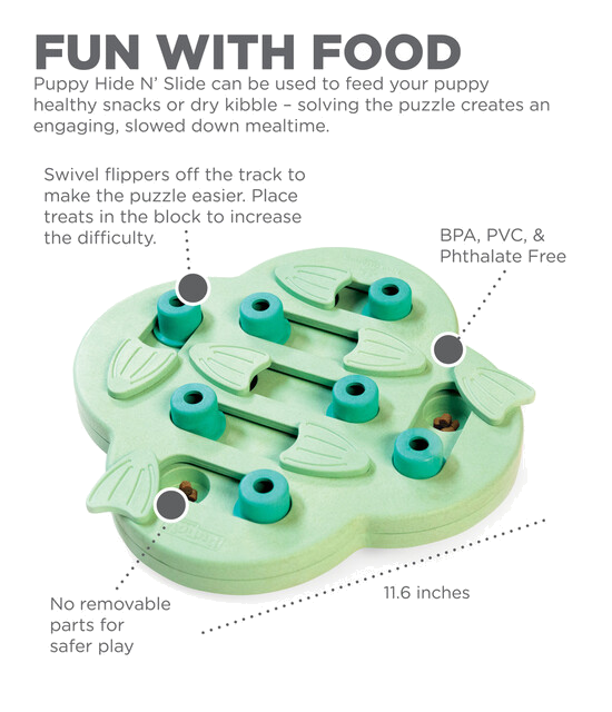Outward Hound Puppy Hide N' Slide Interactive Treat Puzzle Dog Toy, Green