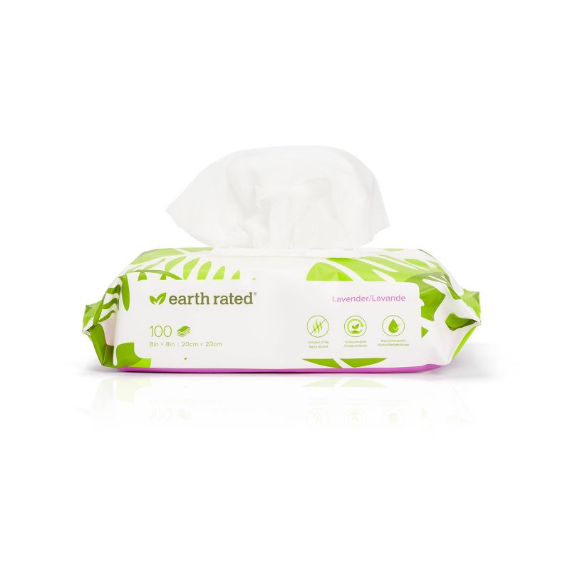 Earth Rated Compostable Wipes For Dogs - Lavender - 100Ct