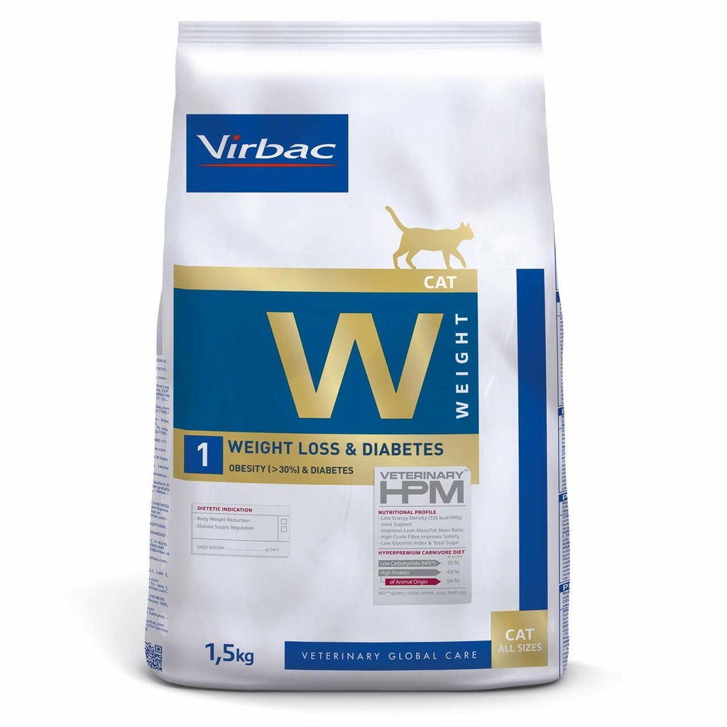 Virbac Veterinary Hpm Weight - W1 Weight Loss & Diabetes Cat 1.5Kg
