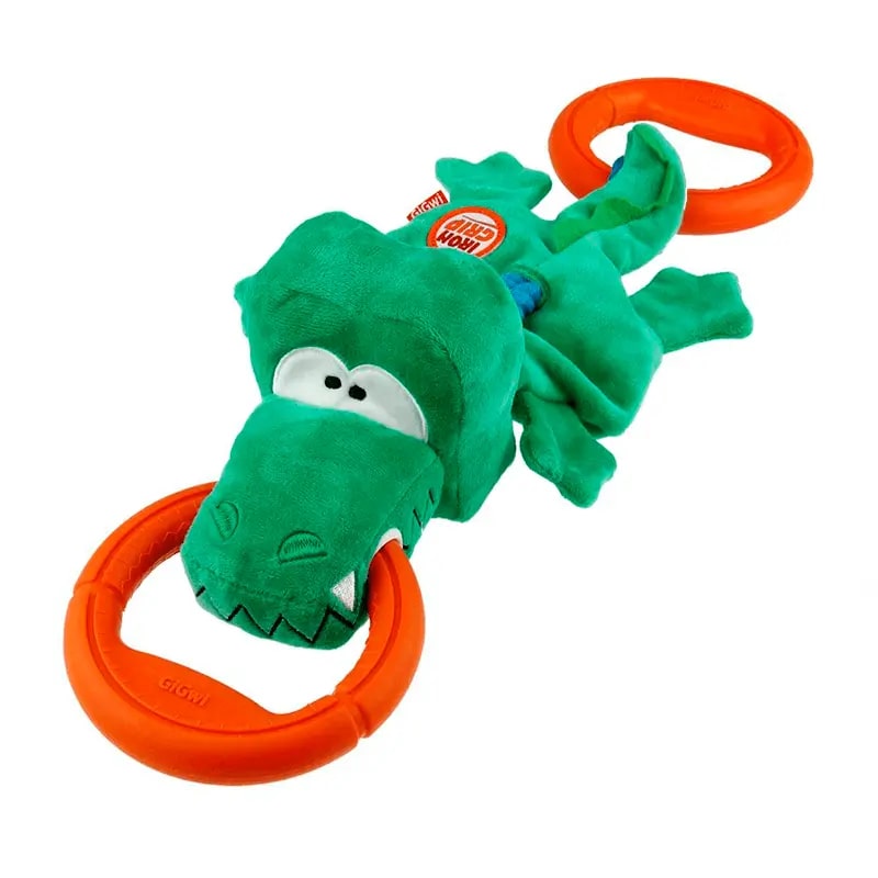 Gigwi Iron Grip Crocodile Plush Tug Toy With Tpr Handle