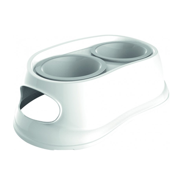 M-Pets Plato Doble Blanco con Base Azul