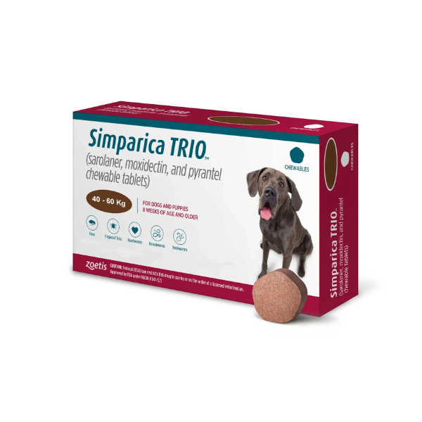 Zoetis Simparica Trio 40kg a 60kg - Café Oscuro (Por Caja)