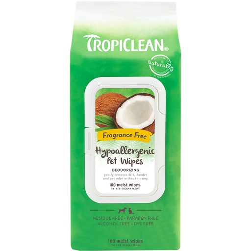 [TRHAWP 100CT] Tropiclean Hypoallergenic Deodorizing Wipes For Pets