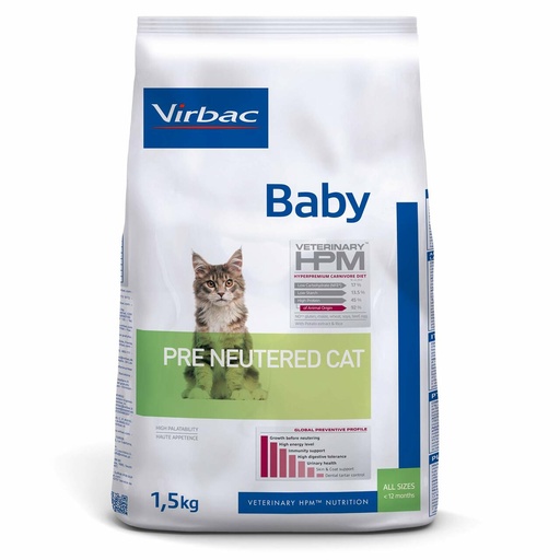 [3561963600500] Virbac Veterinary Hpm Baby Pre Neutered Cat 1.5Kg