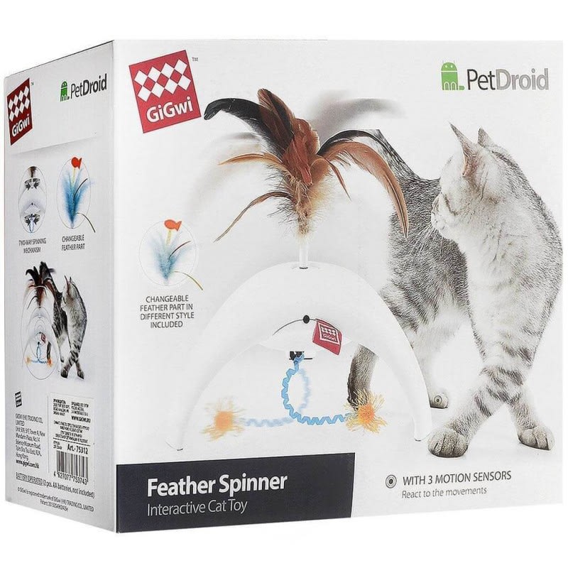 Gigwi Feather Spinner Pet Droid With2 Replacable Natural Feather Caps And 3 Motion Sensors