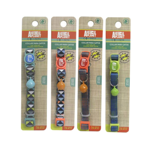 Animal Planet Collar Para Gato Azul Puntos Verdes,Naranjas Y Triangulos De Colores