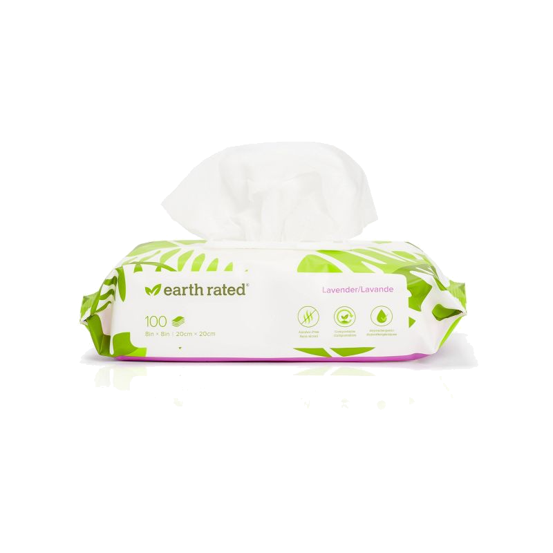 Earth Rated Compostable Wipes For Dogs - Lavender - 100Ct