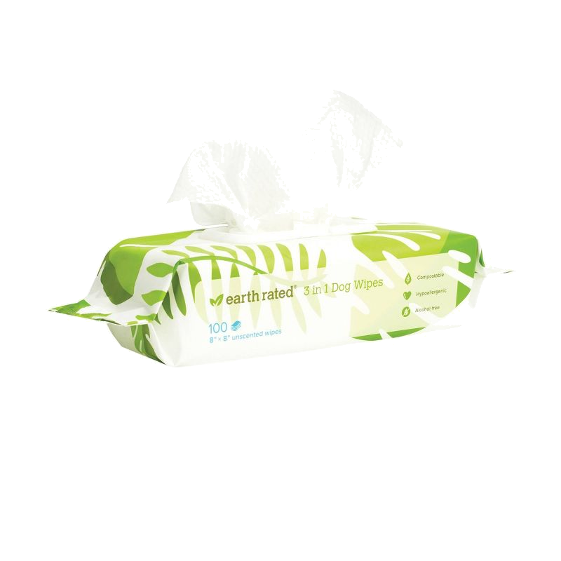 Earth Rated Compostable Wipes For Dogs - Unscented - 100Ct