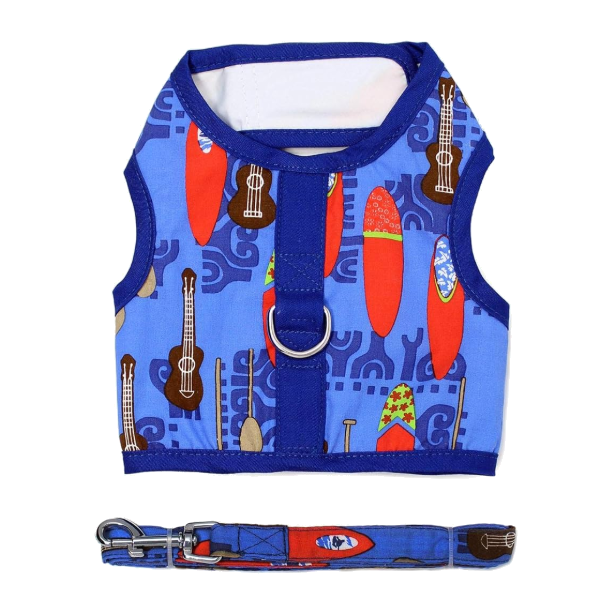 Doggie Cool Mesh Dog Harness With Leash - Ukuleles And Surfboards - Small