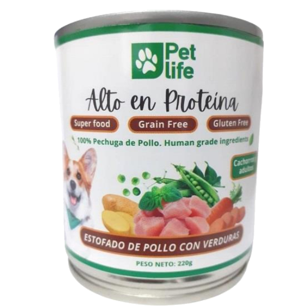 Petlife -Lata Estofado de Pollo Para Perro con Verduras Petlife 220g