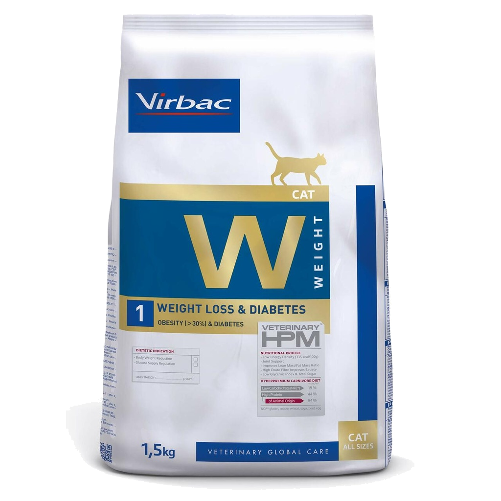 Virbac Veterinary Hpm Weight - W1 Weight Loss & Diabetes Cat 1.5Kg