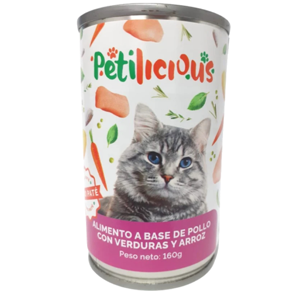 Petlife -Delipet Pate Para Gato a Base de Pollo Con Verduras y Arroz Petilicious 160g