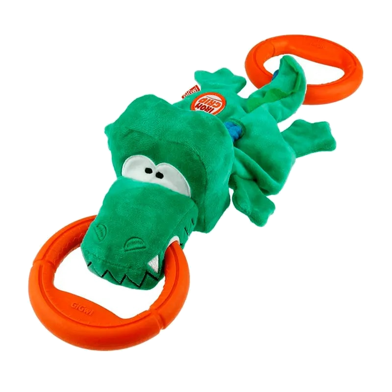 Gigwi Iron Grip Crocodile Plush Tug Toy With Tpr Handle