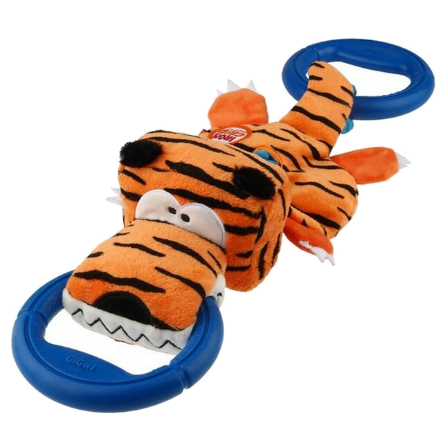 Gigwi Iron Grip Tiger Plush Tug Toy With Tpr Handle