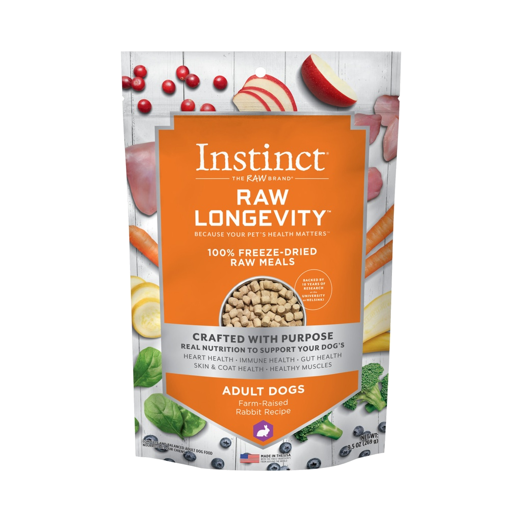 Instinct Dog Food Raw Longevity 100% Freeze-Dried Raw Meals Farm-Raised Rabbit Recipe 269G