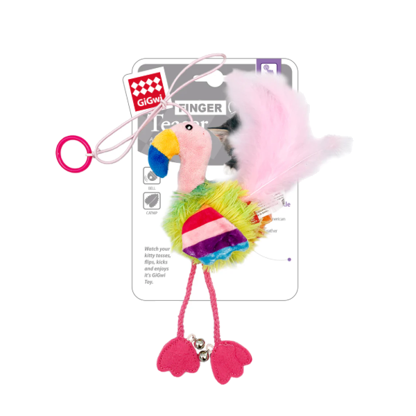 Gigwi Finger Teasr Flamingo Catnip Inside And Bell