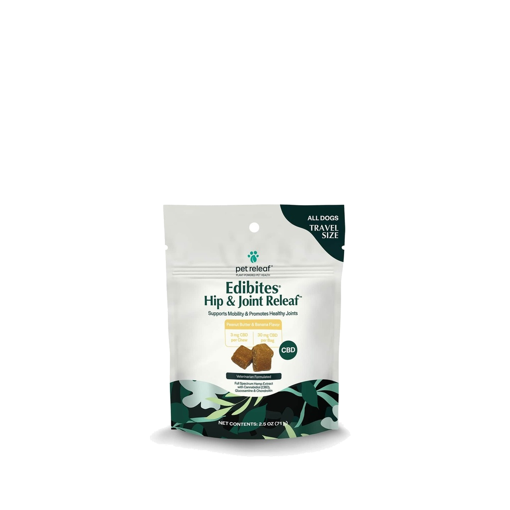 Pet Releaf Hip and Joint Releaf Peanut Butter Banana CBD Edibites, Travel Size Mobility Chews For All Dogs - 3MG / 30MG CBD