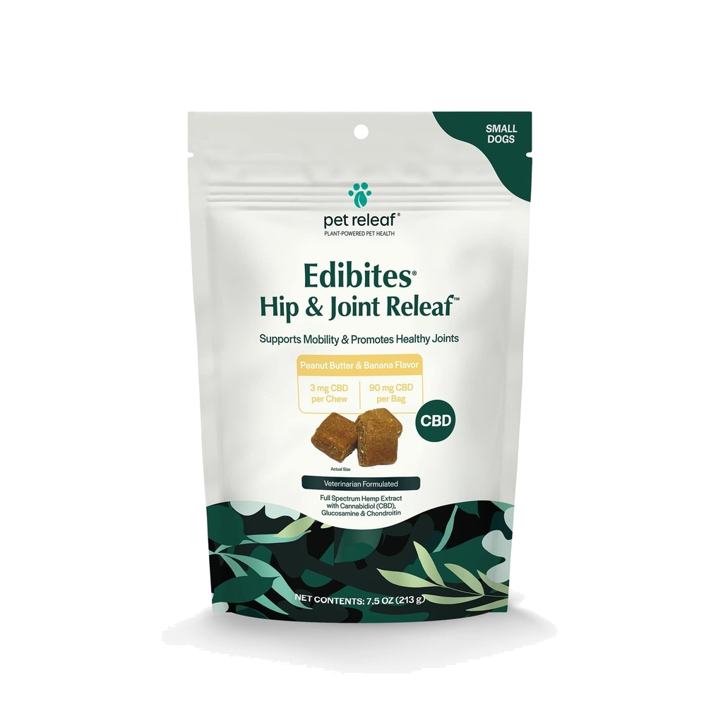 Pet Releaf Hip and Joint Releaf Peanut Butter Banana CBD Edibites, Mobility Chews For Small Dogs - 3MG / 90MG CBD