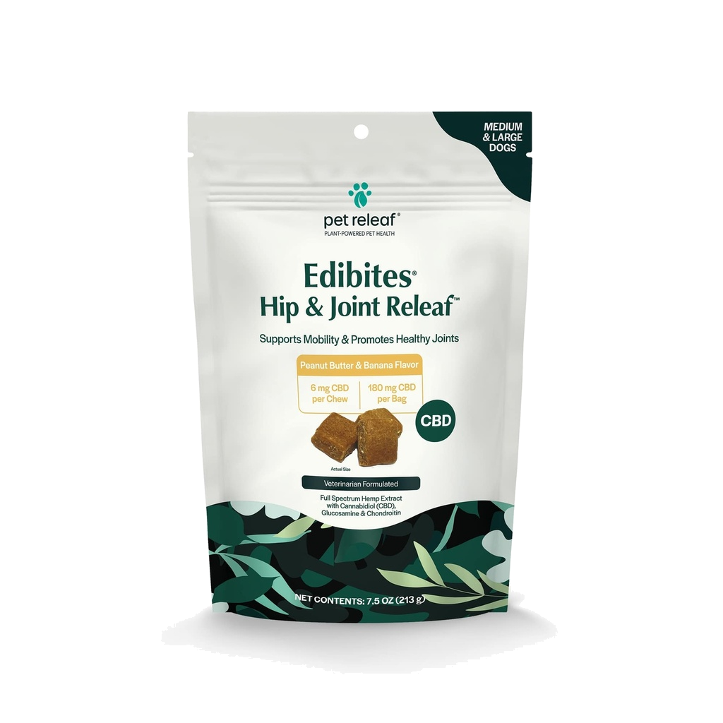 Pet Releaf Hip and Joint Releaf Peanut Butter Banana CBD Edibites, Mobility Chews For Medium/Large Dogs - 6MG / 180MG CBD