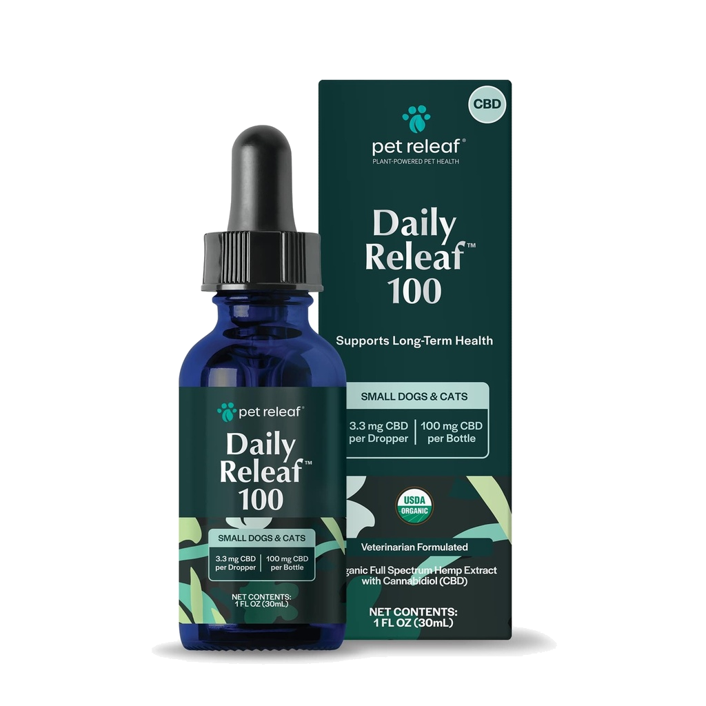 Pet Releaf Daily Releaf Oil For Small Dogs & Cats, USDA Organic for Calming, Mobility, and Overall Health CBD 100MG