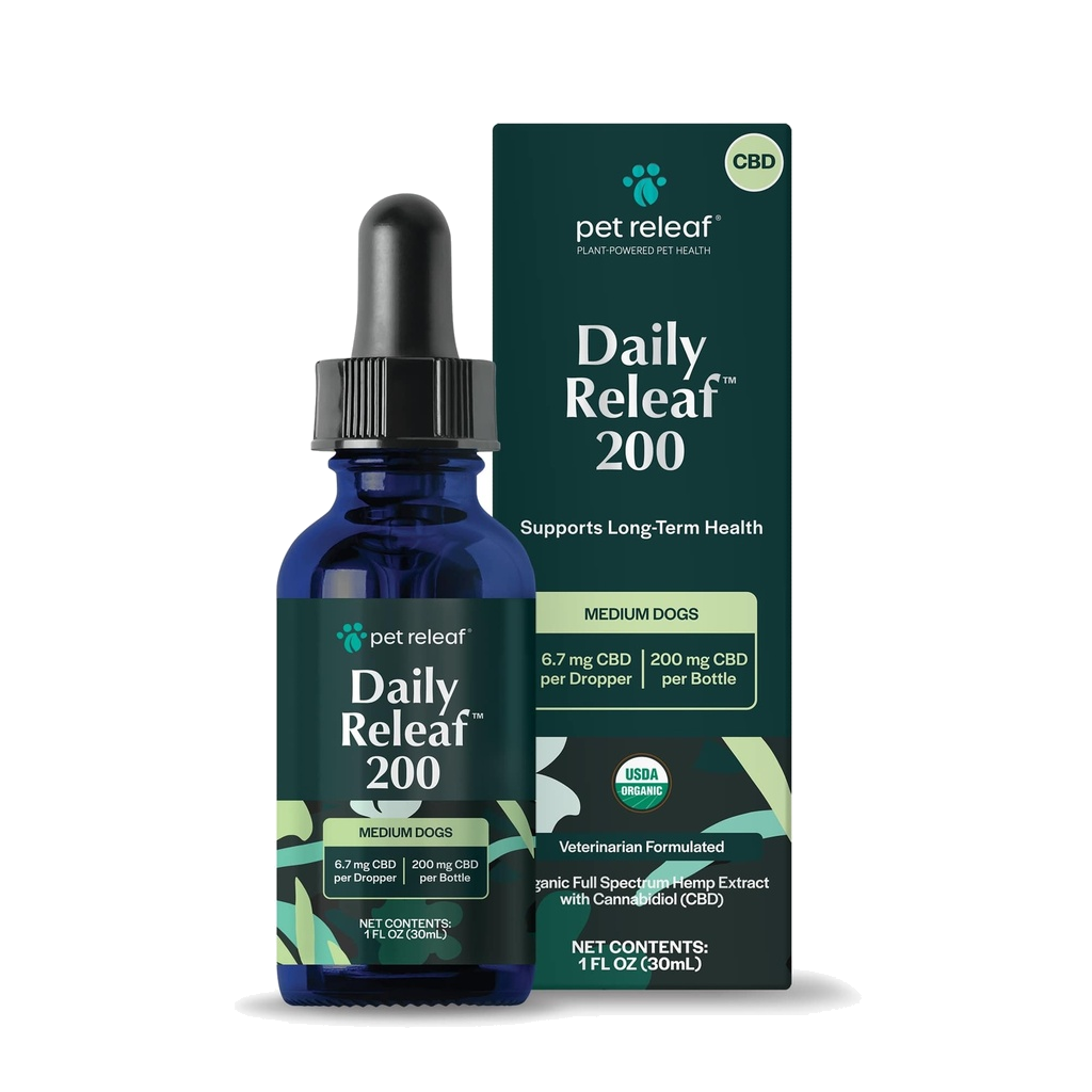Pet Releaf Daily Releaf Oil For Medium Dogs, USDA Organic for Calming, Mobility, and Overall Health CBD 200MG