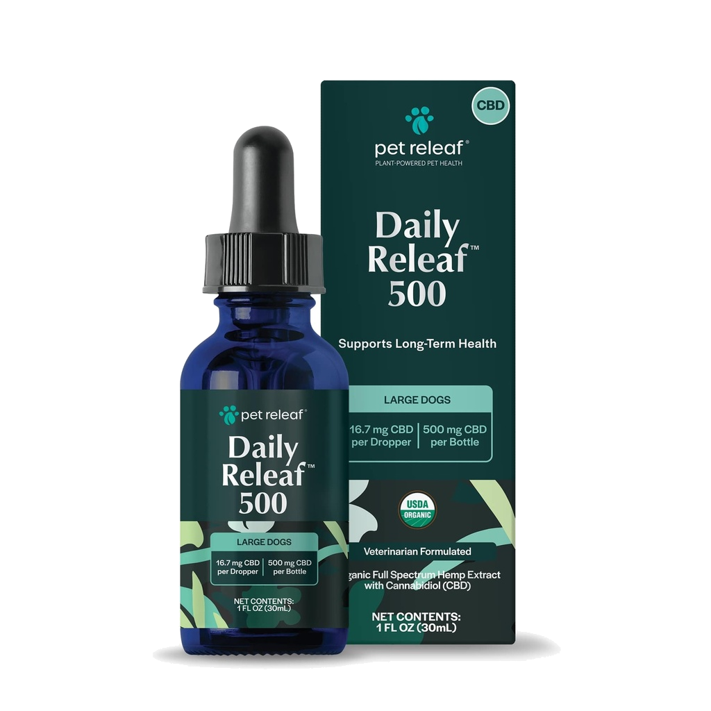 Pet Releaf Daily Releaf Oil For Large Dogs, USDA Organic for Calming, Mobility, and Overall Health CBD 500MG