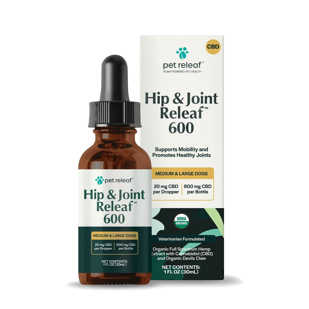 Pet Releaf Hip and Joint Releaf Mobility Oil for Medium/Large Dogs, USDA Organic with Devils Claw CBD 600MG