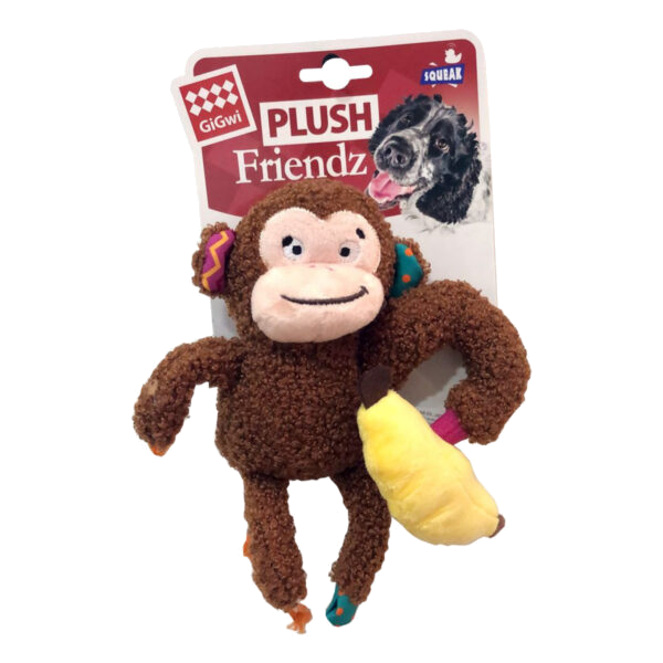Gigwi Plush Friendz Monkey With Squeaker & Crinkle Paper S/M Size