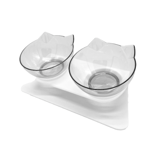 Philozoo Plato de Gato Transparente Doble - Base Inclinada