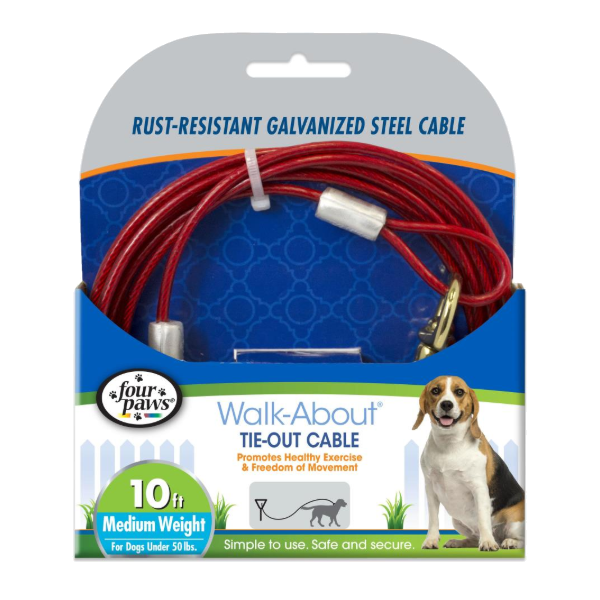 Four Paws Cable Galvanizado Rojo Perro Mediano 50lb 10ft