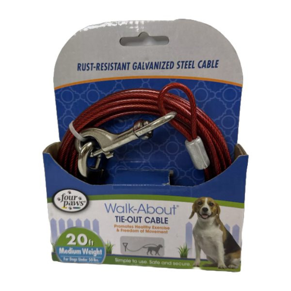 Four Paws Cable Galvanizado Rojo Perro Mediano 50lb 20ft