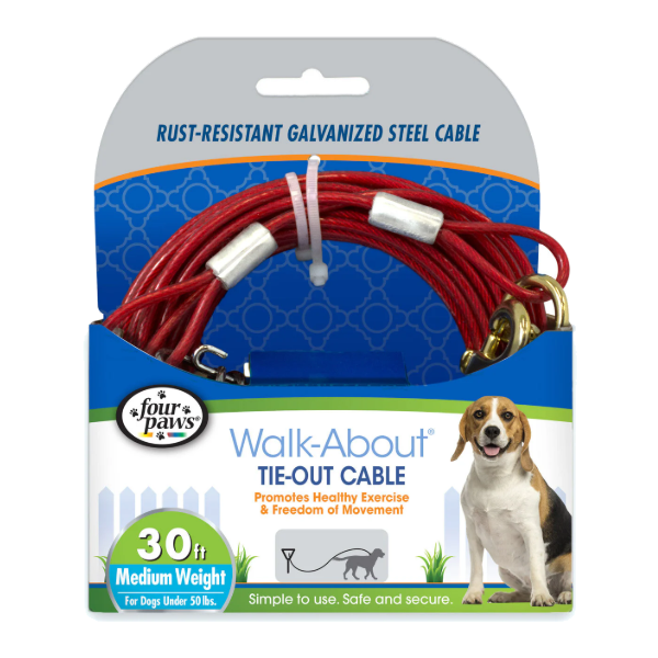 Four Paws Cable Galvanizado Rojo Perro Mediano 30lb 30ft