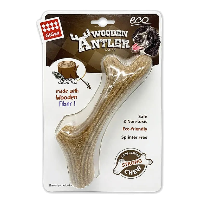 Gigwi Dog Chew Wooden Antler With Natural Wood And Synthetic Material