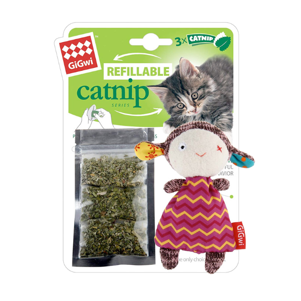 Gigwi Refillable Catnip With 3 Catnip Tea Bags In Ziplock Bag Sheep