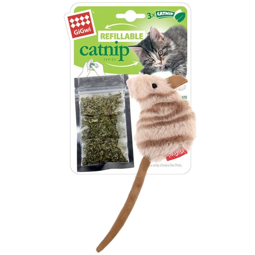 Gigwi Rodent Refillable Catnip With 3 Catnip Tea Bags In Ziplock Bag White Mouse