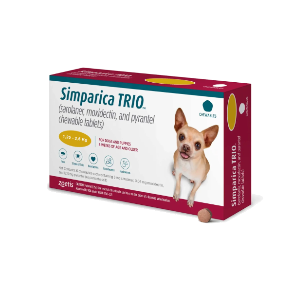 Zoetis Simparica Trio 1.25kg a 2.5kg - Amarillo (Por Caja)