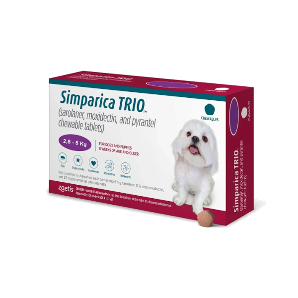 Zoetis Simparica Trio 2.5kg a 5kg - Morado (Por Caja)