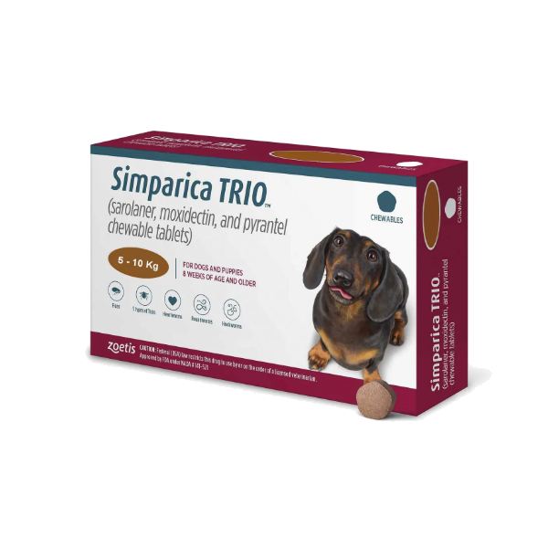 Zoetis Simparica Trio 5kg a 10kg - Café Claro (Por Caja)