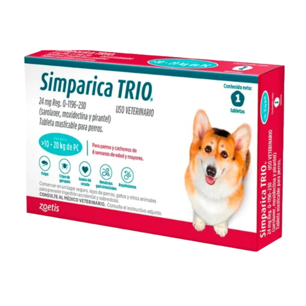 Zoetis Simparica Trio 10kg a 20kg - Turquesa (Por Caja)