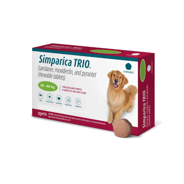 Zoetis Simparica Trio 20kg a 40kg - Verde (Por Caja)