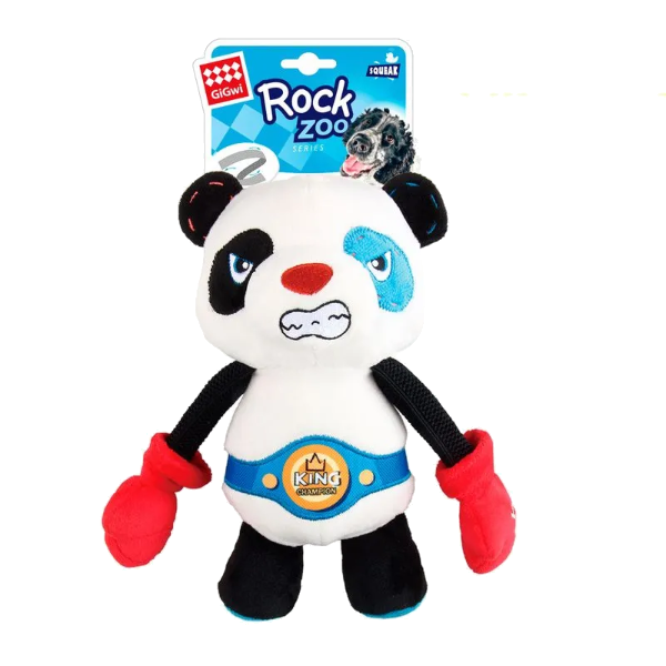 Gigwi Rock Zoo "King Boxer" Panda With Squeaker M/L Size Plush/Bungee