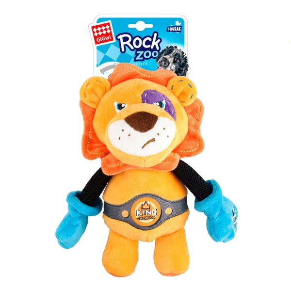 Gigwi Rock Zoo "King Boxer" Lion With Squeaker M/L Size Plush Bungee