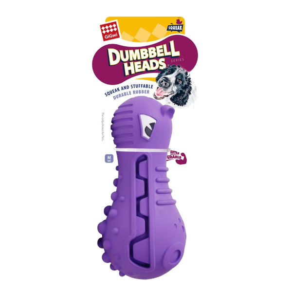 Gigwi Dumbbell Heads Hippo Squeak & Stuffable M Size Rubber