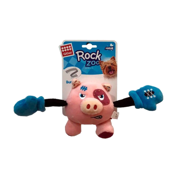 Gigwi Rock Zoo King Boxer Pig with Squeaker & Crinkle Papers