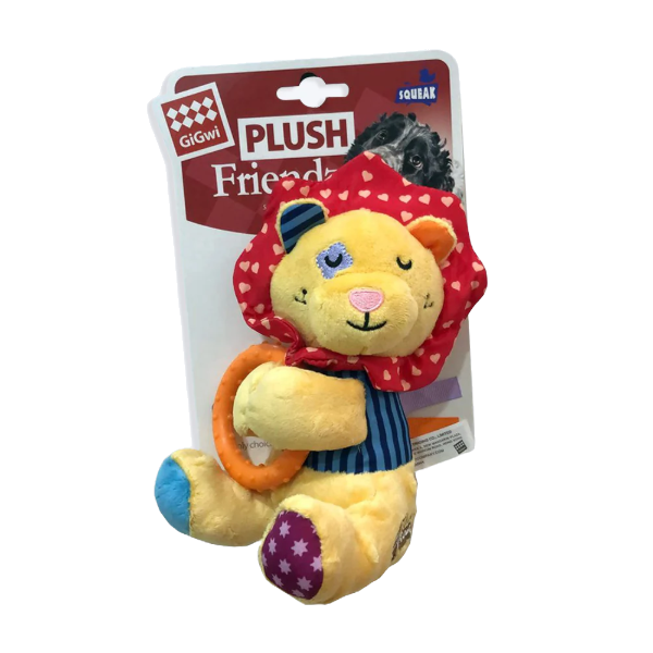 Gigwi Lion 'Plush Friendz' with squeaker and TPR ring