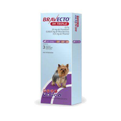 Bravecto 1M Triple  Canino  25mg 1,27 a 2,5kg
