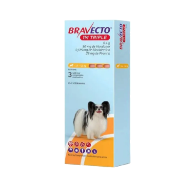 Bravecto 1M Triple Canino 50mg  2,5mg a 5kg (Amarilla)